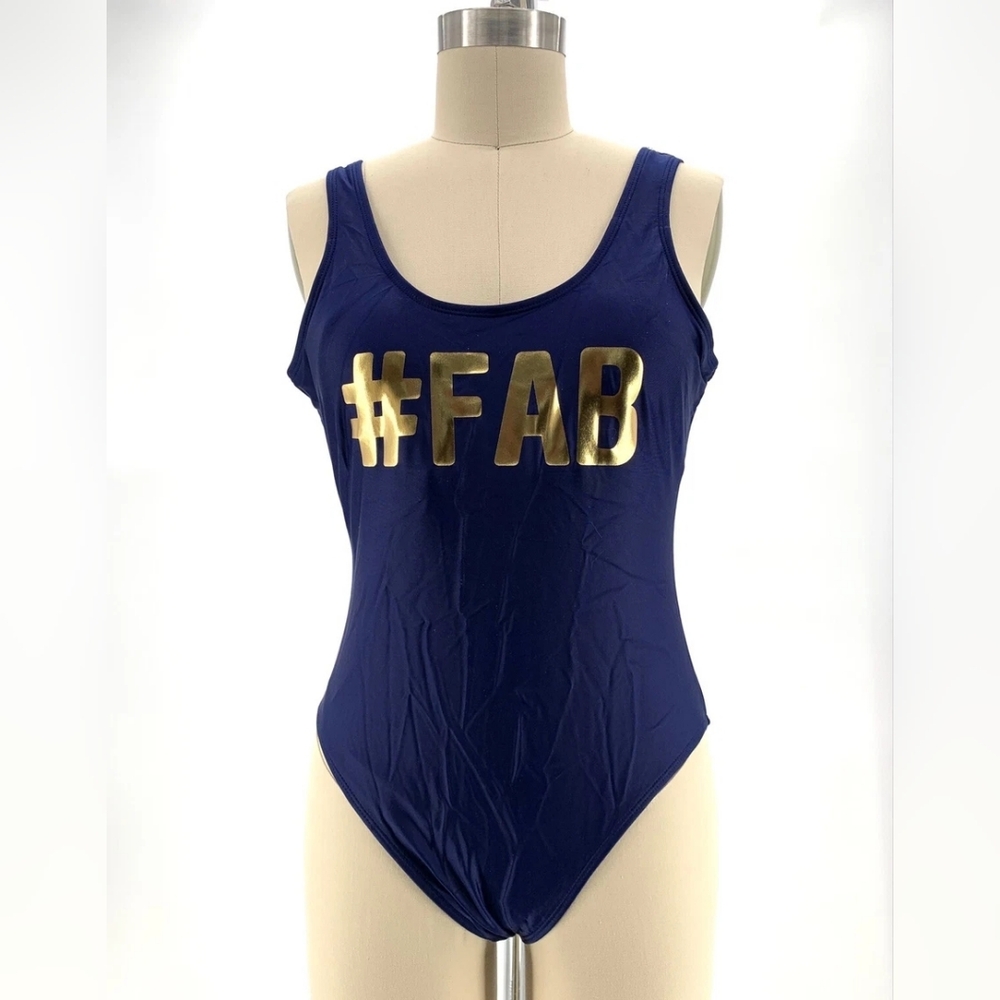 Women's Navy One-Piece Swimsuit with Gold Foil Accent